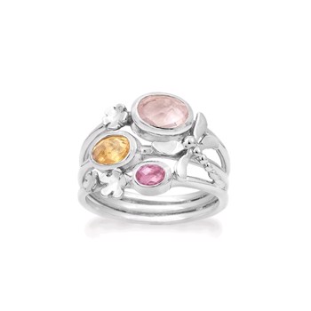 Dragonfly - Sølv ring med rosenkvarts, citrin & pink topas - Rabinovich